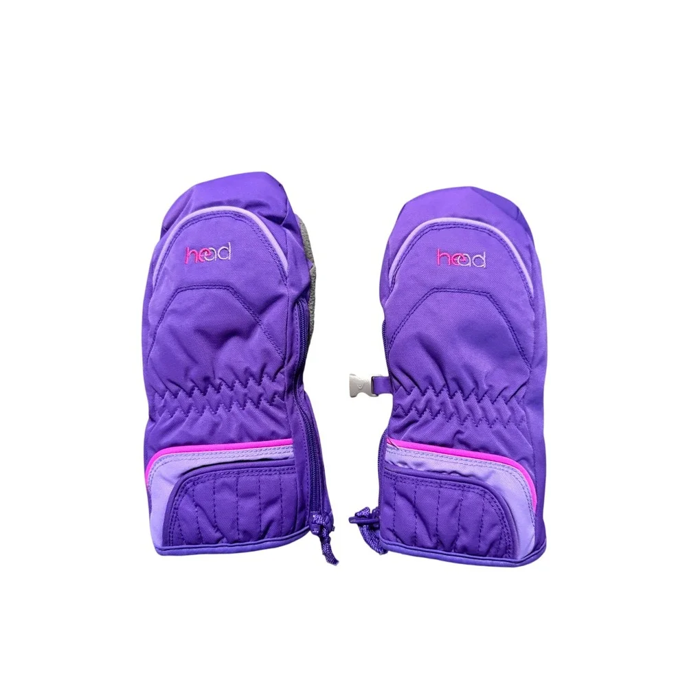 HEAD Junior Ski Mittens Small Purple Winter Snow Gloves Warm & Waterproof Zip